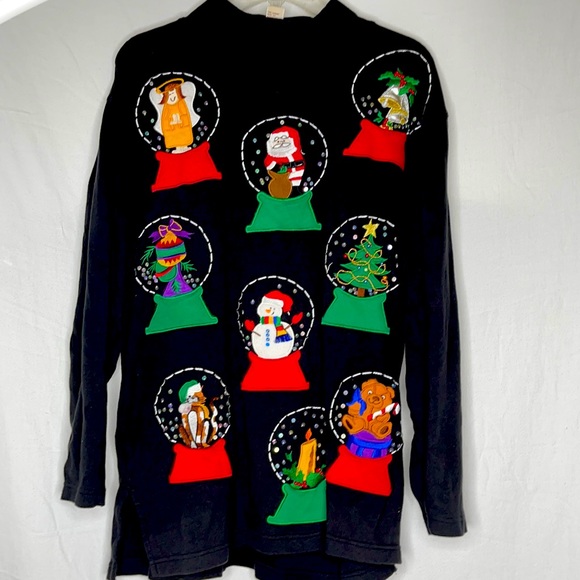 Bechamel Tops - Ugly Christmas sweatshirt- sparkly snow globes